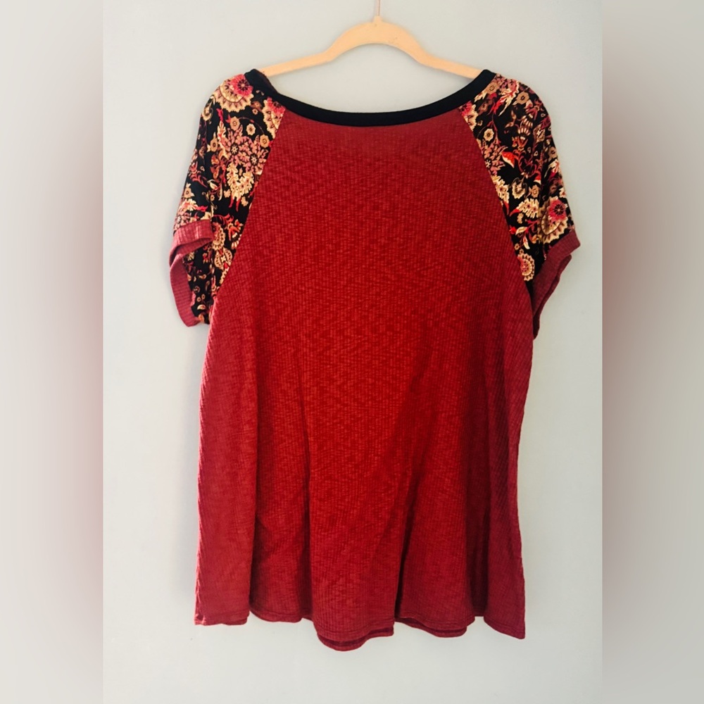 Floral Sleeve Red Blouse